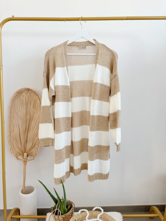 0161 Cardigan gestreift beige/weiß – Bild 2