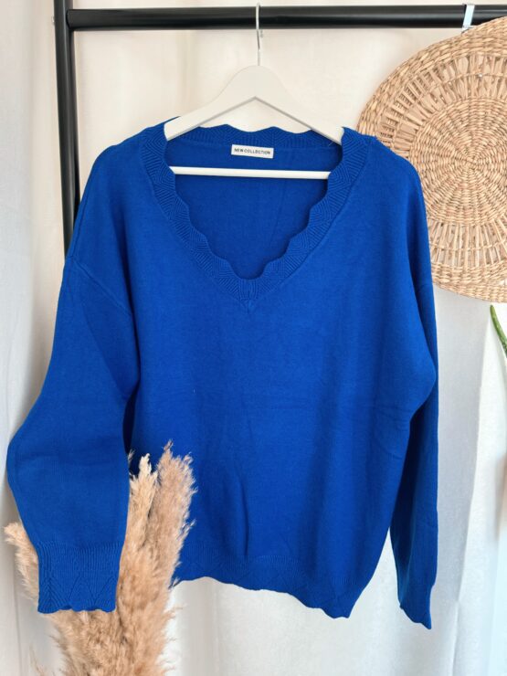 0173 Pullover mit Spitzen V Auschnitt in vielen Farben – Bild 14