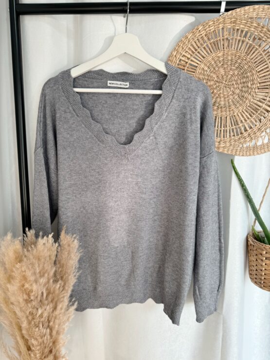 0173 Pullover mit Spitzen V Auschnitt in vielen Farben – Bild 12