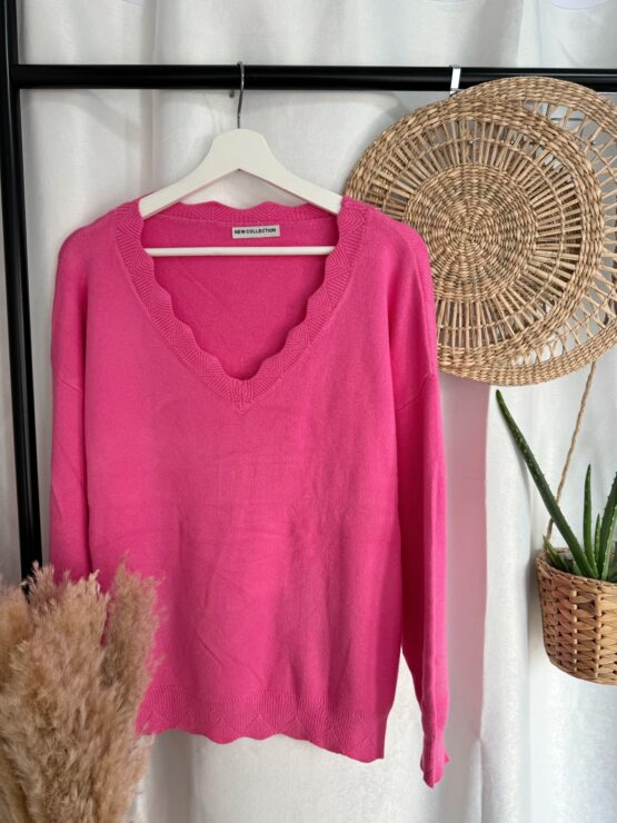 0173 Pullover mit Spitzen V Auschnitt in vielen Farben – Bild 7