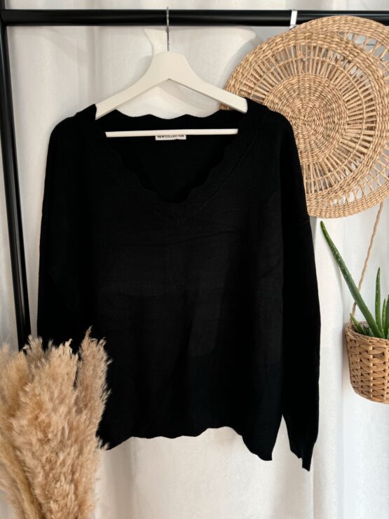0173 Pullover mit Spitzen V Auschnitt in vielen Farben – Bild 3