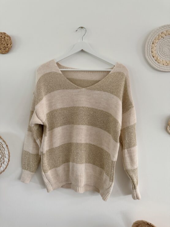 0216 Pulllover mit Streifen in beige, rost, khaki und schwarz - Image 9
