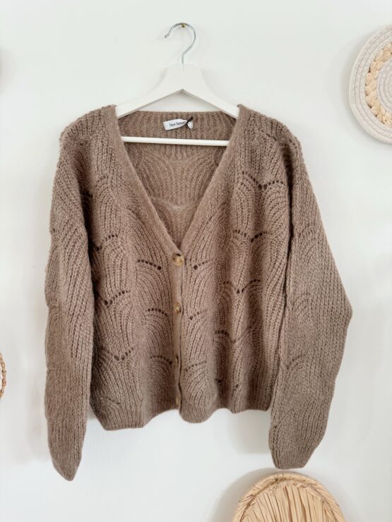 0219 Cardigan in beige, braun, weinrot & khaki