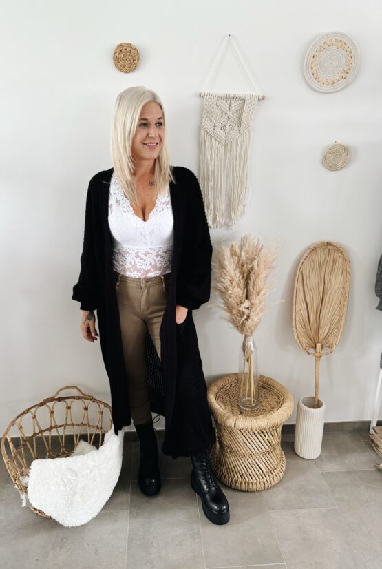 0198 Cardigan in beige, lila & schwarz – Bild 2