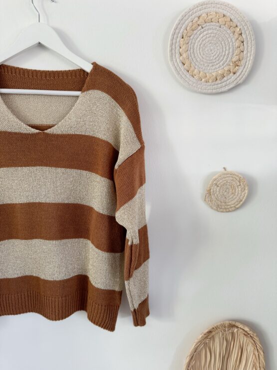 0216 Pulllover mit Streifen in beige, rost, khaki und schwarz - Image 3