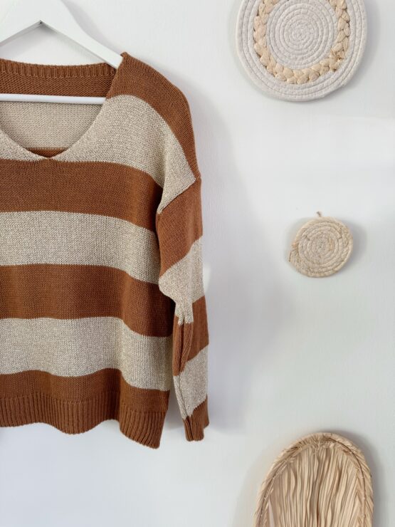 0216 Pulllover mit Streifen in beige, rost, khaki und schwarz - Image 4