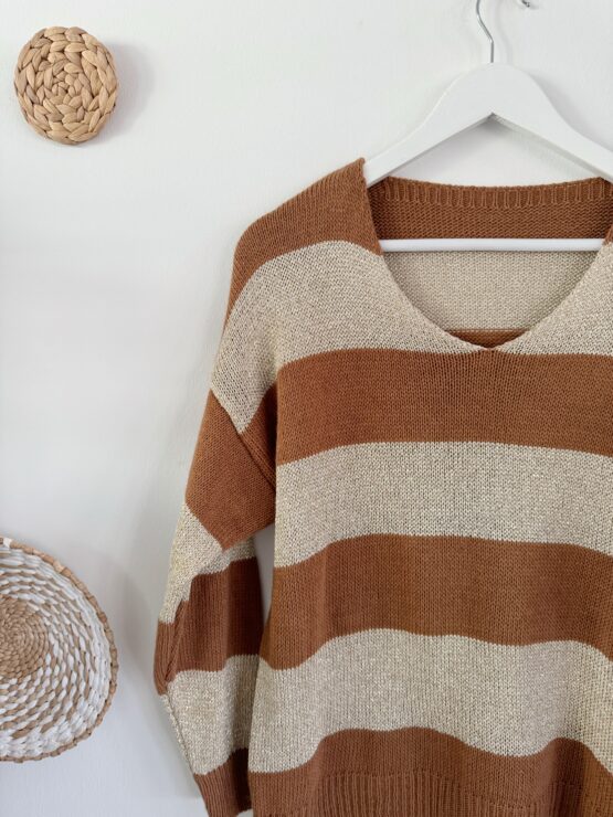 0216 Pulllover mit Streifen in beige, rost, khaki und schwarz - Image 5