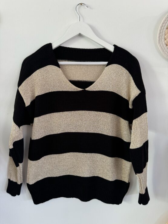 0216 Pulllover mit Streifen in beige, rost, khaki und schwarz - Image 6