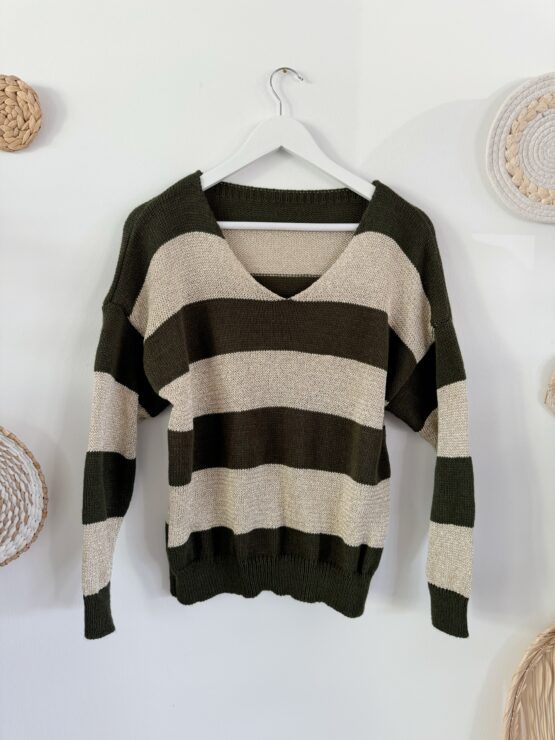 0216 Pulllover mit Streifen in beige, rost, khaki und schwarz - Image 7