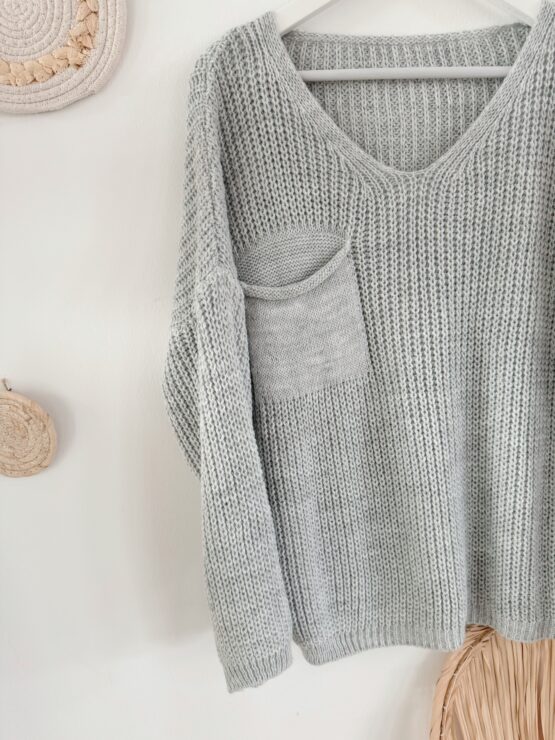 0259 kuscheliger Strickpulli mit Brusttasche in beige, grau, schwarz, flieder, mint und beere - Image 4