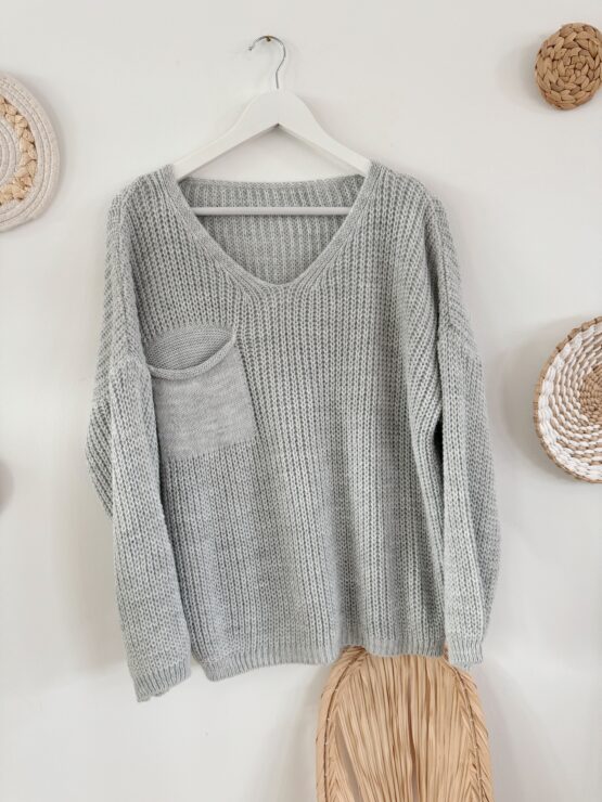 0259 kuscheliger Strickpulli mit Brusttasche in beige, grau, schwarz, flieder, mint und beere - Image 5
