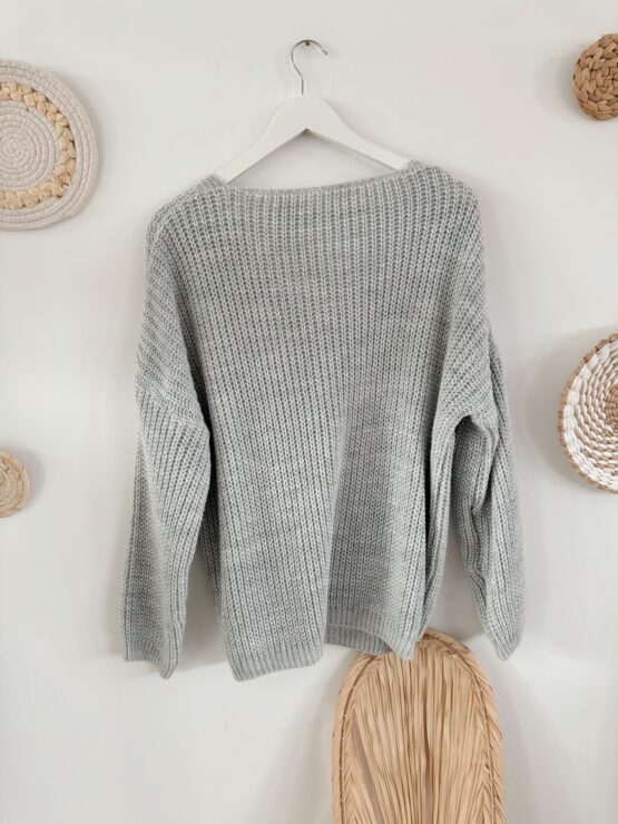 0259 kuscheliger Strickpulli mit Brusttasche in beige, grau, schwarz, flieder, mint und beere - Image 6