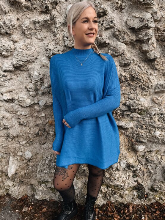 0280 Longpullover mit Stehkragen in pink, royal blau, taupe & schwarz – Bild 2