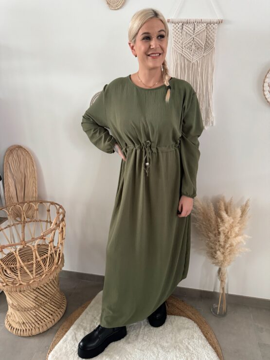 0275 Maxi Kleid mit Details in weinrot, khaki, schwarz