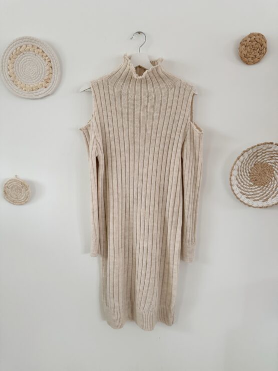 270 Strickkleid mit Cut Outs in beige, schwarz & grau - Image 7