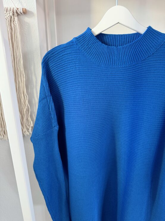 0280 Longpullover mit Stehkragen in pink, royal blau, taupe & schwarz – Bild 9