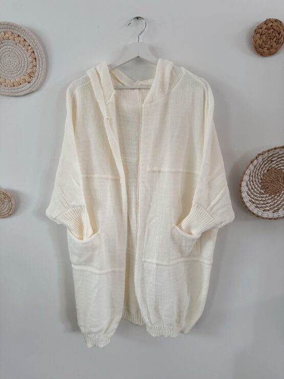 0268 Oversized Cardigan mit Kapuze in beige, khaki, weiß, schwarz – Bild 3