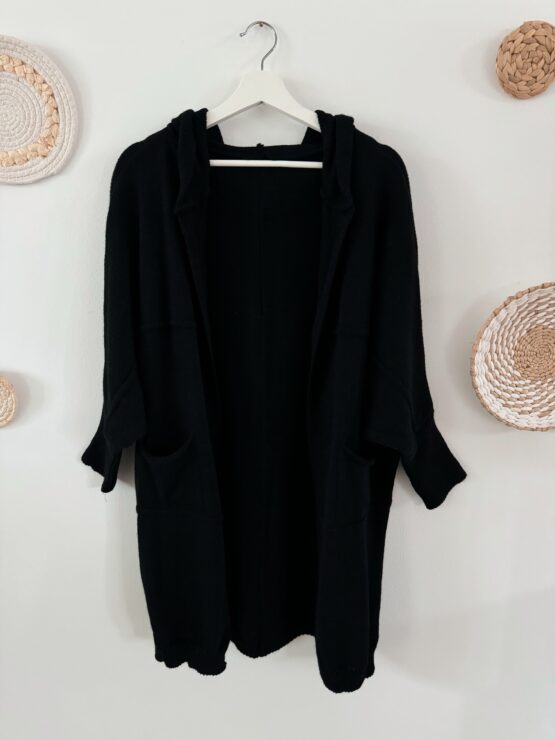 0268 Oversized Cardigan mit Kapuze in beige, khaki, weiß, schwarz – Bild 5