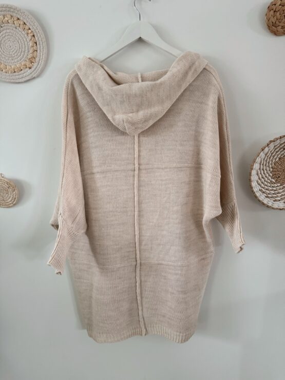 0268 Oversized Cardigan mit Kapuze in beige, khaki, weiß, schwarz – Bild 6