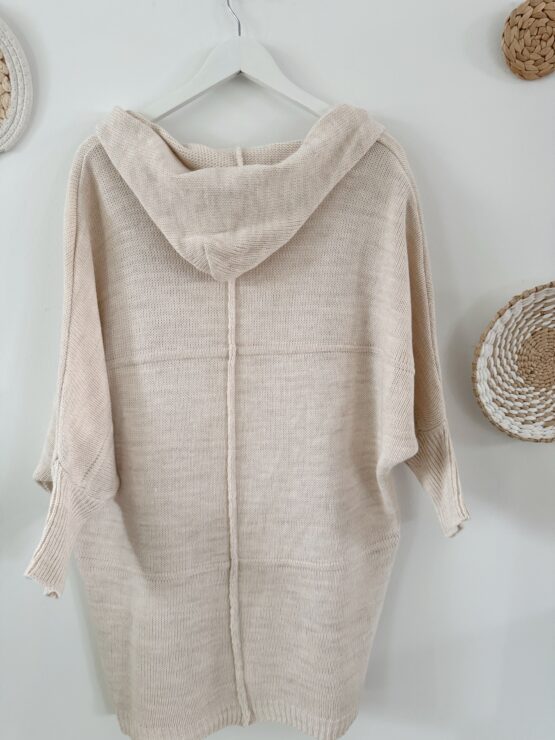 0268 Oversized Cardigan mit Kapuze in beige, khaki, weiß, schwarz – Bild 7