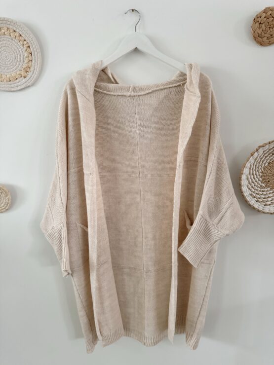 0268 Oversized Cardigan mit Kapuze in beige, khaki, weiß, schwarz – Bild 8