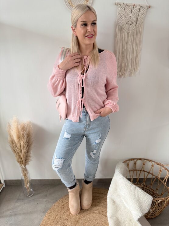 0290 leichter Strick-Cardigan – in beige, rosa, khaki, schwarz