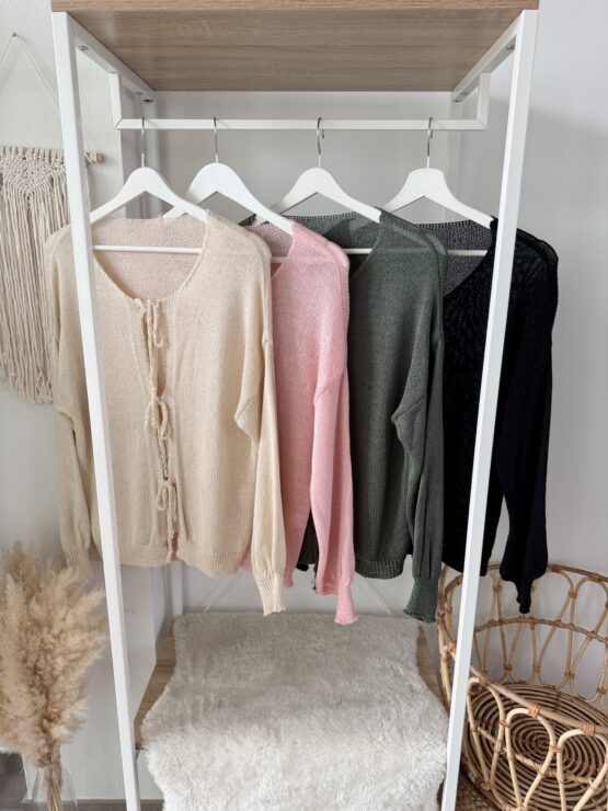 0290 leichter Strick-Cardigan – in beige, rosa, khaki, schwarz - Image 3