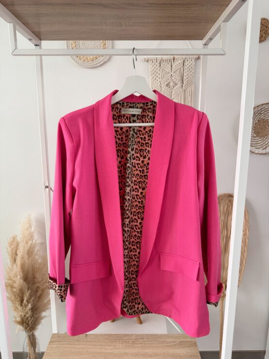 0297 Blazer mit Leo Print Innenfutter in pink, flieder, beige, schwarz, hellblau – Bild 3