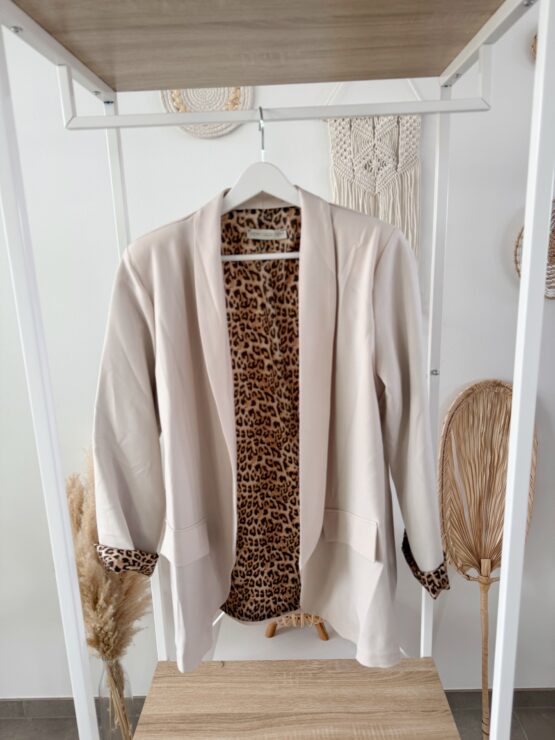 0297 Blazer mit Leo Print Innenfutter in pink, flieder, beige, schwarz, hellblau – Bild 4