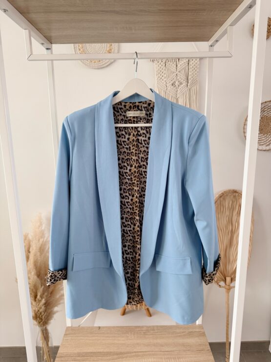 0297 Blazer mit Leo Print Innenfutter in pink, flieder, beige, schwarz, hellblau – Bild 5