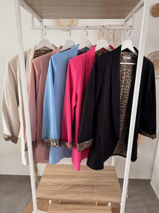 0297 Blazer mit Leo Print Innenfutter in pink, flieder, beige, schwarz, hellblau