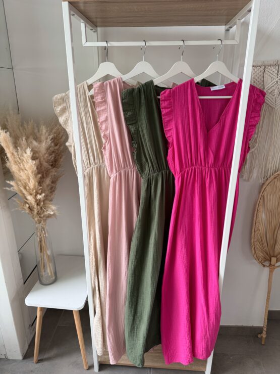 375 ✨ Musselin Maxikleid mit Volantärmeln – feminin, fließend & federleicht ✨