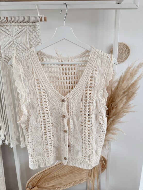 LIMITED BOHO KOLLEKTION 398 🌞 Boho Crochet Traum – Häkel-Top mit Knopfleiste 🌞 – Bild 9