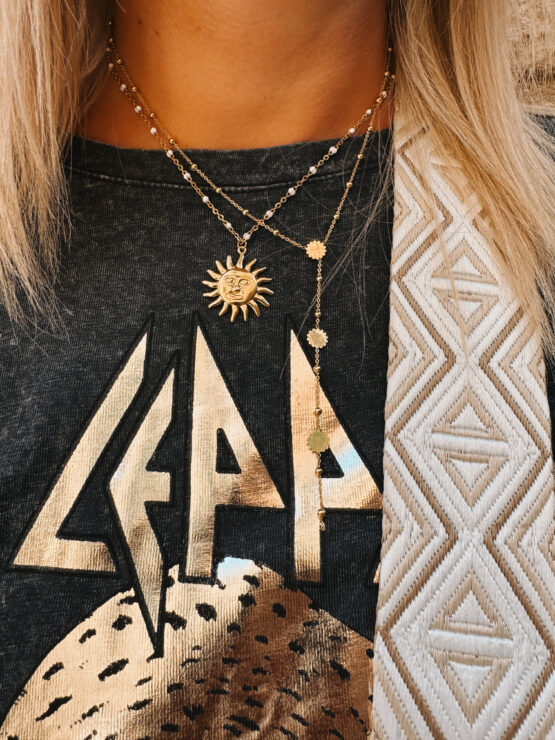 0010 ✨Ketten Bundle aus 2 Ketten:   Sonnenkette mit Boho-Charme – gold & perlenverziert ✨