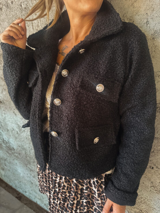 046 ✨ Eleganz trifft Cozy-Vibes – deine neue Bouclé-Jacke ✨in blau, khaki, schwarz, beige