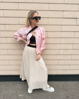 NS 08 – Plissierter Chiffonrock Beige, Hellblau, Rosa