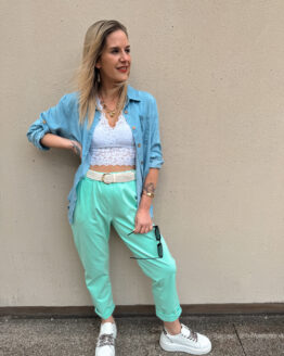 CB 02 – Soft Fit Hose mit Gürtel Mint, Rosa, Hellblau